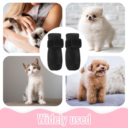 Image of 4Pcs Cat Shoes, Anti Scratch Cats Claw Covers, 3.62x1.57 Inches Breathable Mesh Nail Caps for Cats Claws, Adjustable Cat Mittens for Pet Bathing Feeding Cutting Nails(Black)