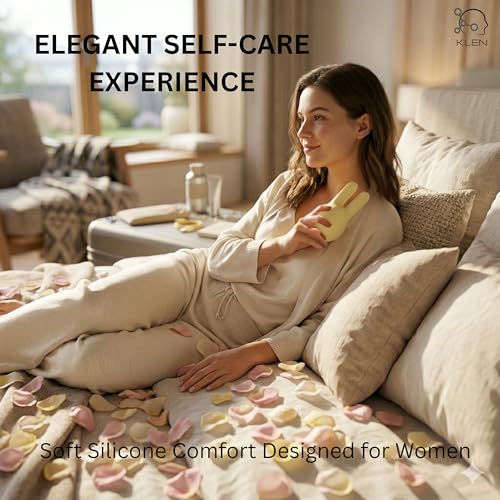 Image of KLEN Women Body Massager Machine for Stress Relief Portable Electric Dual Node Mini Massager Device with Soft Silicone Head Cordless Handheld Waterproof Rechargeable Vibration Wellness Self Care Tool (Yellow)