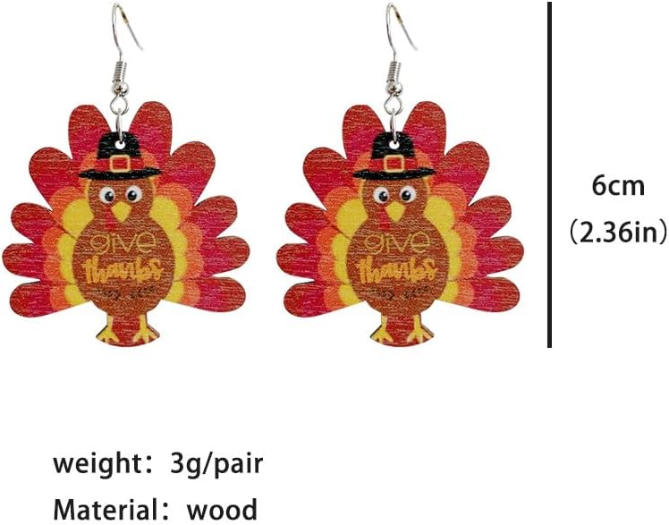 Thanksgiving Turkey Dangle Earrings Wooden Turkey Teardrop Earrings Fall Earrings for Women Autumn Jewelry - Image 4