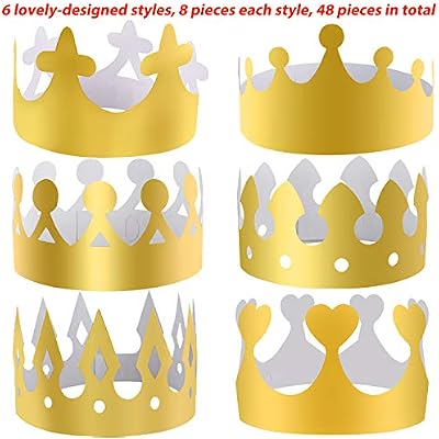 SIQUK 48 Pieces Paper Crowns Gold Paper Party Crown Hats King Crown for Kids and Adults