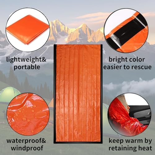 Bolsa de Dormir de Emergencia Impermeable con Silbato, Paquete de 2 Sacos Térmicos Bivy de Mylar para Supervivencia, Camping y Senderismo miniatura 2