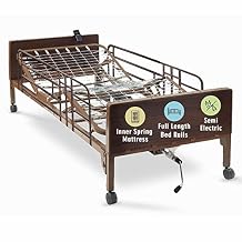 Semi Electric Hospital Bed with innerspring Mattress Rails Included - for Home Care Use and Medical Facilities - Fully Adjustable, Easy Transport Casters, Remote - 80" x 36"