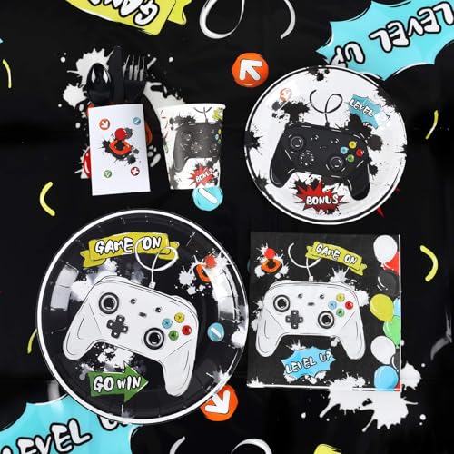 Wernnsai Watercolor Video Game Party Supplies - Gaming Party Decoration For Boys Birthday Banners Balloons Plates Cups Napkins Tablecloth Cutlery Bags Tableware Set Serves 16 Guests 153 Pcs thumb #3
