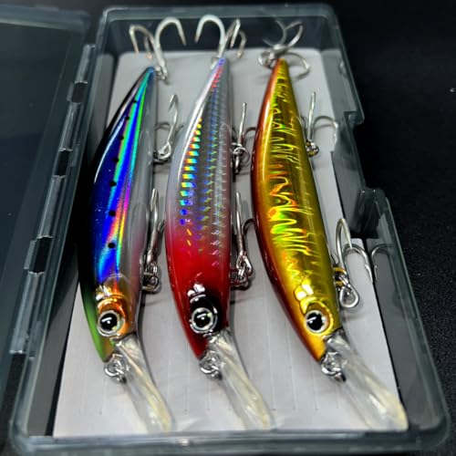 3pcs Saltwater Jerkbait, Fishing Hard Baits for Bass, Ocean Bass Fishing Kit | High-Index Plastic Sinking Jerkbait Swimbaits for Bass & Trout | Multi-Color, Casting Lures Saltwater, Artificial Lures