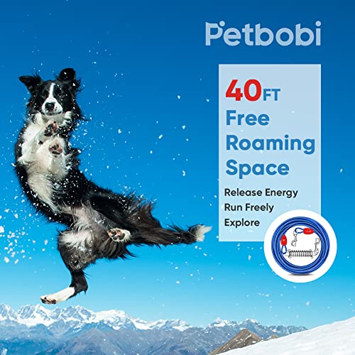 Petbobi Dog Tie Out Cable, 40Ft Dog Tether For Yard, Camping, No Tangle Leash With Heavy Duty Buffer Spring, Chew Proof Wire Rope With Pvc Coating, Suitable For Medium Large Dogs Up To 120Lbs #TOP5