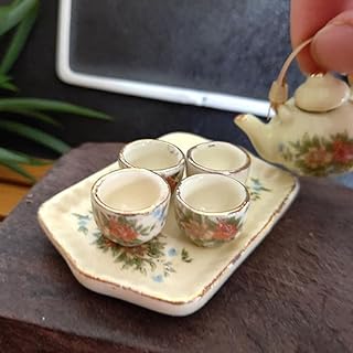 AirAds Dollhouse 1:6 Scale Dollhouse Miniature Dollhouse Porcelain Tea Set Teacup teapot Set 6