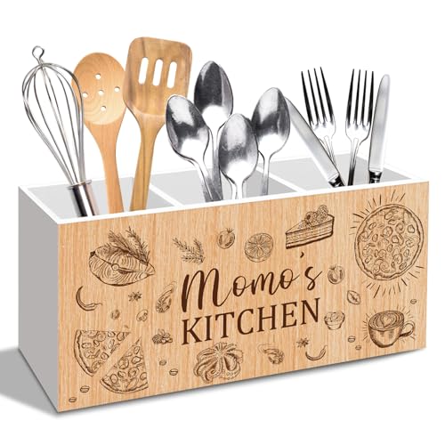 nvucamd Momo Gifts Kitchen Utensil Holder Counter Decor, Momo's Kitchen Countertop Organizer Accessories, Grandma Cooking Utensil Holder for Counter Mothers Day Birthday Gifts
