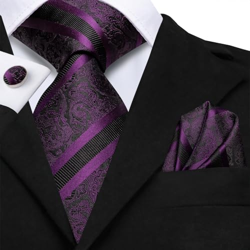 Image of Hi-Tie Men 63inches Tie Set Extra Long Necktie Paisley Tie Pocket Suqare Cufflinks Big and Tall Men Tie