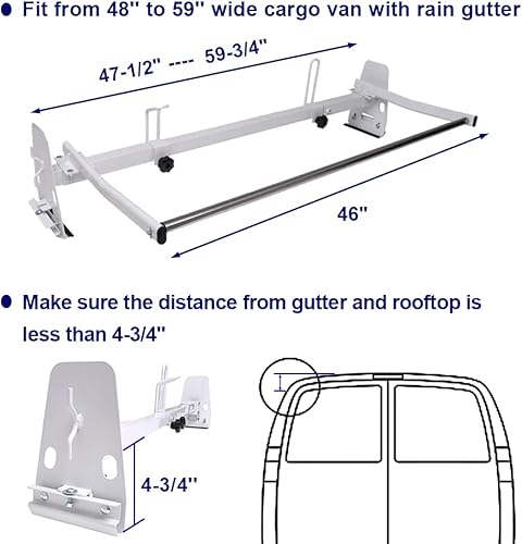 Miniatura 2 de Mountainpeak Escalera ajustable para techo de furgoneta con rodillo de carga para Chevy Express, Ford, E-Series GMC Savana, furgonetas de tamaño