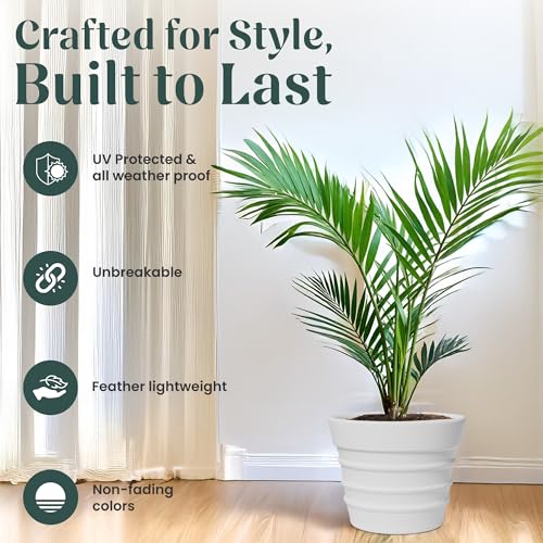 Image of YUCCABE ITALIA Fox B BR 14 Inch White Planter Pot Large Decorative Flower Pot for Home, Balcony & Garden