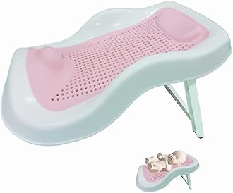 MOM CARE Folding Baby Bath Tub for Newborn Babies Bather Anti Slip Silicone 0-6 Months Support Baby Bath Chair (Pink)
