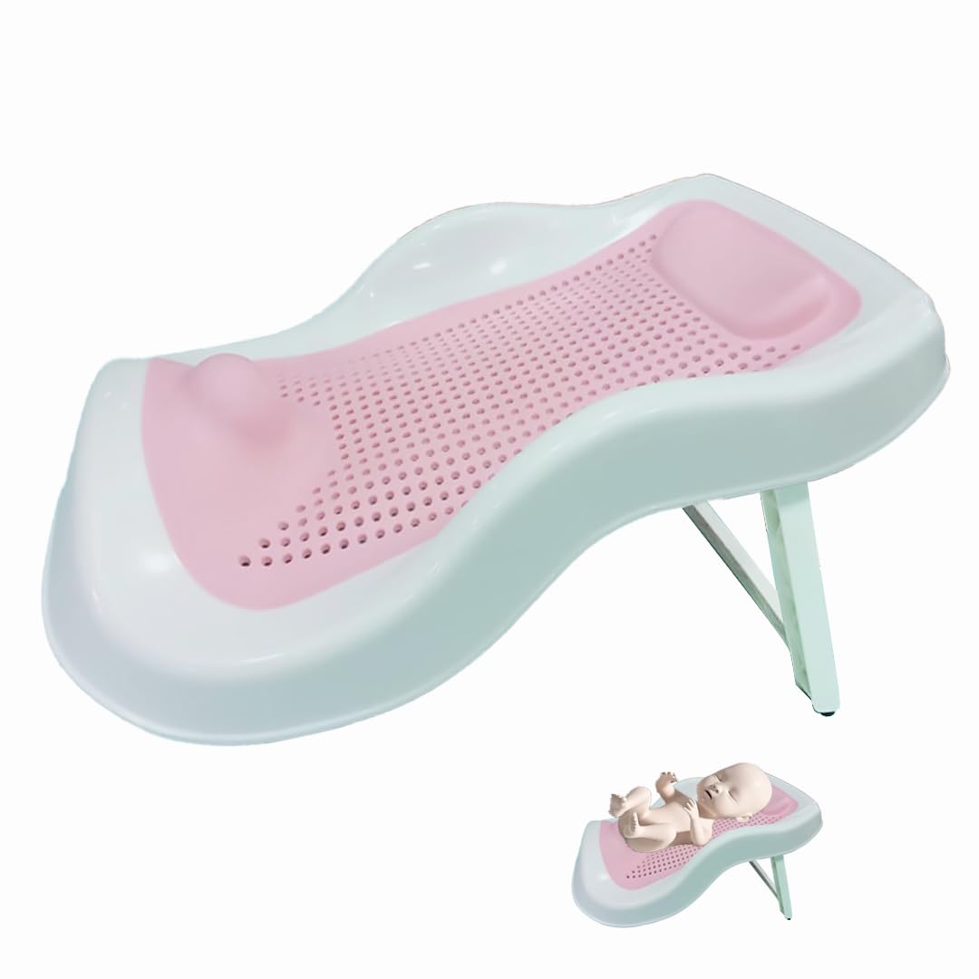 MOM CARE Folding Baby Bath Tub for Newborn Babies Bather Anti Slip Silicone 0-6 Months Support Baby Bath Chair (Pink)
