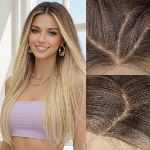AISI HAIR 13x4 HD Lace Front Wig Mixed Blonde Pre Plucked With Baby Hair Straight Glueless Synthetic Wigs for Women 28inch Beginner Friendly
