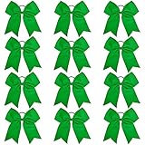 12PCS 8" Large Cheer Bow Green Ponytail Holder Elastic Band Hair Ties Hair Bow Accessories for Cheer