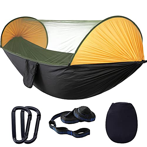 Camping Hammock With Mosquito Net - Portable Travel Hammock Bug Net - Camping Equipment - Hammock Tent For Outdoor Hiking Campin Backpacking Travel (Orange + Black) #TOP1