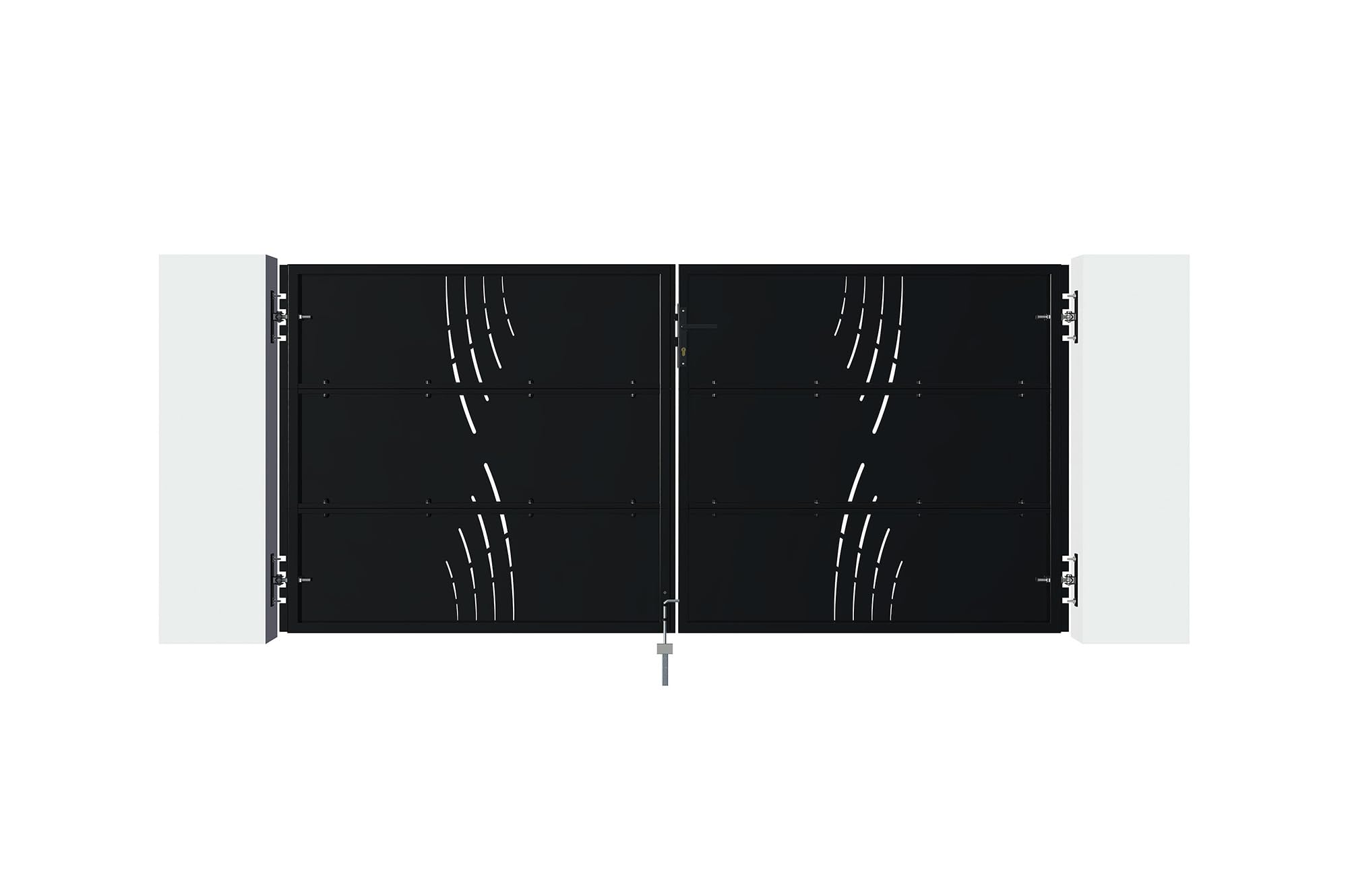 Casanoov Portail battant acier galvanisé 293 x 140 cm noir mat - NALI VELETA design motif nature 2 vantaux ouverture large sécurisée compatible motorisation kit complet durable intempéries
