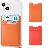 Fulgamo 2Pack Phone Wallet,Leather Phone Card Holder Adhesive Stick On Credit Card Pocket for Back of Phone Case iPhone and Android-Orange,Red