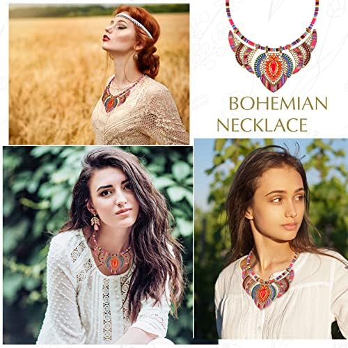 Tribal Beaded Bib Collar Choker Colorful Bohemian Festival Costume Necklace Ethnic Costume Jewellery for Women Alloy Chunky Necklace Vintage Statement Necklaces Women's Necklaces Accessories