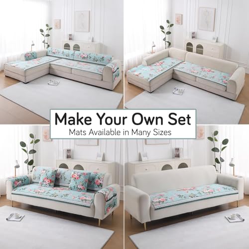 Image of HOKIPO 'LiefNest' Holland Velvet Sofa Cover Mat with Foam Filling for 1 /2 /3 Seater & L-Shape Sofa. Make Your Own Sofa Cover Set, Mat Size: 180(L) cm, Fresh Floral Pastel Blue (NEW-IN-825-D3)
