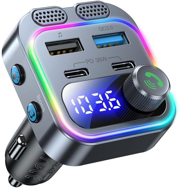 Bluetooth 5.4 FM Transmitter For Car, Bluetooth Car Adapter Transmitter PD 36W QC3.0 Car With Dual USB Charging, Support Handsfree Call,FM Radio Music MP3 Player Stereo Car Kit, Universal Car Charger