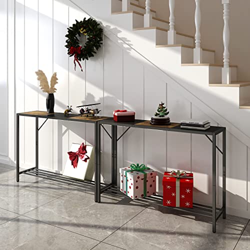 Laatooree 41.7” Console Table, Diy Entryway Table, Hallway Foyer Table With Two- Color Top Shelf, Narrow Sofa Table For Entrance Hall, Corridor, Living Room - Wood Look Metal Frame #TOP1