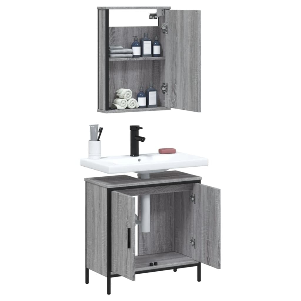 Juego de Muebles de Baño Madera Mecanizada Gris Sonoma Roble