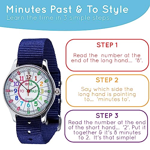 EasyRead Time Teacher Waterproof Kids Watch - Watches for Kids - Learn to Tell The Time Watch for Boys & Girls - 3 Step Time Teacher Kids Watch - Past/to Dial - Analogue with Easy to Read Dial3
