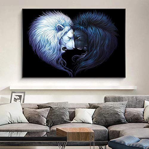 Poster lion noir et blanc 70x140 cm pour habiller un grand mur vide