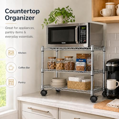 Image of Simple Deluxe 3-Tier Storage Shelves, 750 Lbs Loading Capacity, 24.02 inch W x 13.78 inch D x 21.97 inch H Shelving Unit for Garage, Pantry and Kitchen, Chrome