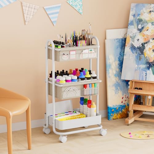Image of Modanais Baby Diaper Caddy Organizer Cart - 3 Tier Rolling Storage Cart with Wheels, Baby Essentials Nursery Storage, Detachable Dividers - for Crib, Bedroom, Art & Craft Organizer (Off White)