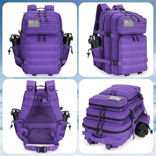 Lovelinks21 Taktischer Assault-Rucksack, 45 l, 3-Tages-Angriffspack mit Molle, wasserdichter Rucksack für taktische Rucksäcke, Violett… – Ansicht 3