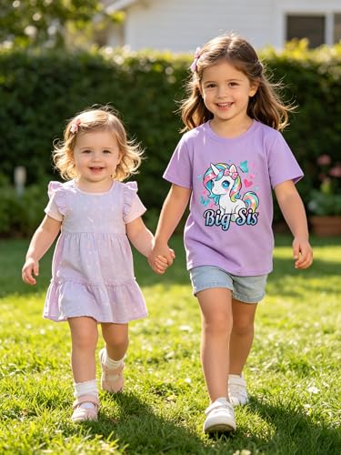 Image of Funnycokid Big Sister Shirts for Girls Pregnancy Announcement Toddler Promoted to T-Shirt 1-7 Years