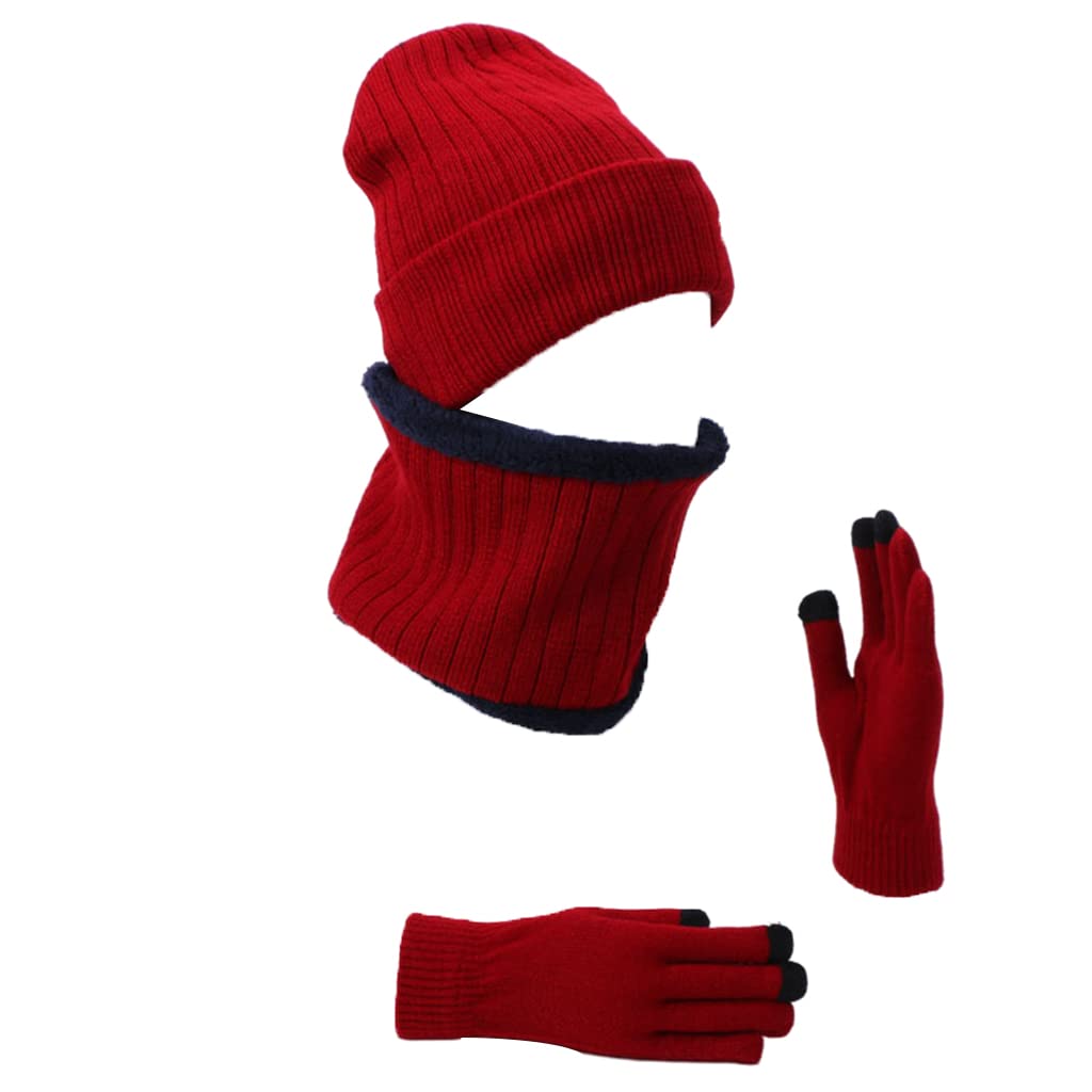 3-Piece Winter Beanie Hat Scarf Hats Ladies Knitted Gloves Fleece Lining Red|Clothing, Shoes & Accessories | Mens Accessories | Hats-image-24
