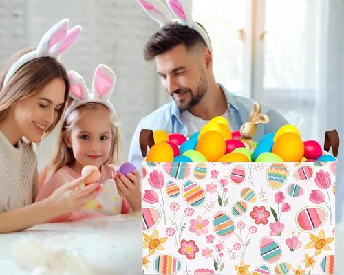 Image of Large Rectangular Easter Baskets Empty Waterproof Boy Toy Box Foldable Kid's Gifts Storage Bin Spring Room Decor(Tulip Flower Egg)