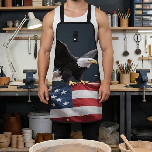 Delantal de trabajo con bandera americana y 8 bolsillos negro miniatura 4
