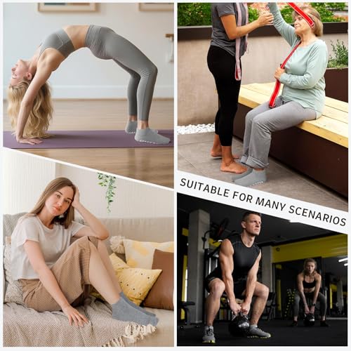 Artfasion Non Slip Socks with Grip: Men's Grippy Non Skid Ankle Socks for Hospital Elderly Women Pilates Fitness 4 Pairs 5