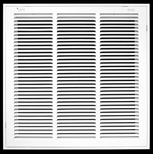 18in X 18in Steel Return Air Filter Grille for 1in Filter - Easy Plastic Tabs for Removable Face/Door - HVAC Duct Cover - Flat Stamped Face - White [Outer Dimensions: 19.75 X 19.75