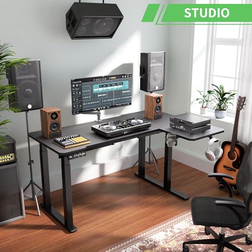 Image of X-Win 63 Inches L-Shaped Electric Standing Desk, Dual Motor Height Adjustable Stand Up Corner Desk, Sit to Stand Workstation, Carbon Fiber Top
