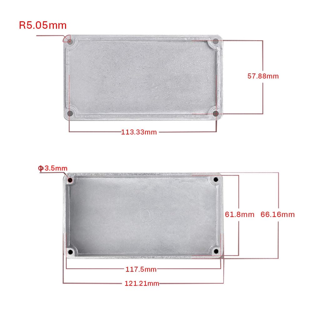 Caja de metal para pedal de efecto de guitarra 125B/1590N1, 3 unidades, 122 x 66 x 39,5 mm, con goma