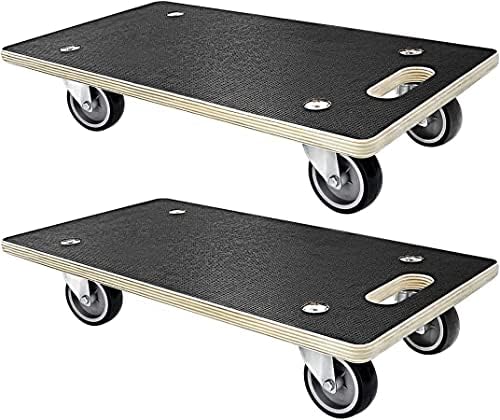 Rectangle Wood Platform Dolly 2 pcs in 1 Pack, 550-lb Load Capacity Heavy Duty Wood Furniture Dolly, Multifunctional Movers Carrier with 4 Wheels (Rectangle Furniture Dolly TPR Wheels)