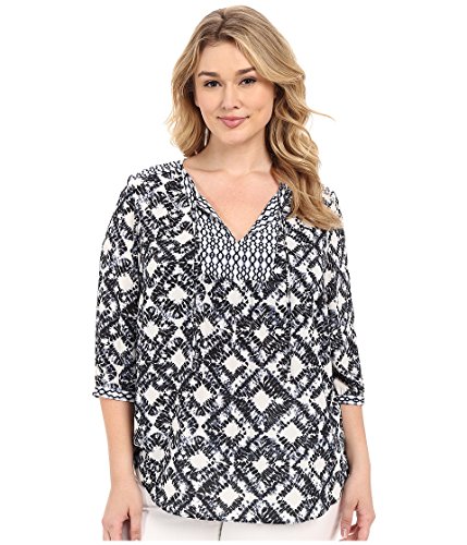 NYDJ Women's Plus Size Mixed Print Peasant Blouse