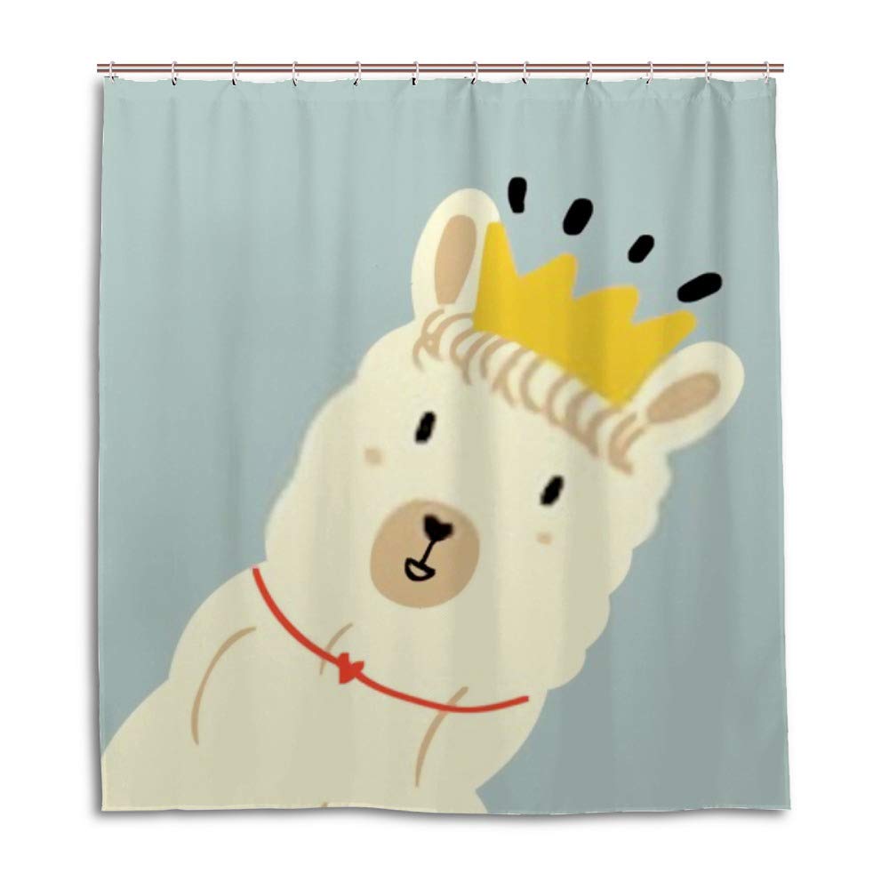 Rideau de douche lavable en machine au motif lama avec crochets