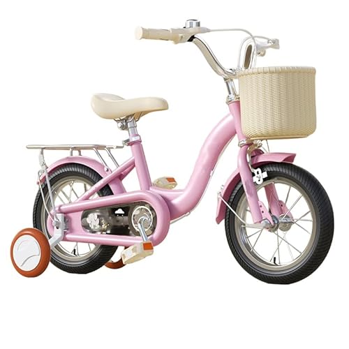 JVOK 子供用自転車、2〜11歳用自転車、学生向け子供用12/14/16/18インチ補助輪付き、男の子と女の子の初心者向けバスケット付き、調節可能な滑り止めハンドル付き 誕生日プレゼント キッズバイク 贈り物 公園 外遊び (ピンクには後部座席があります