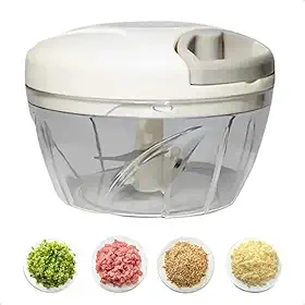 Processador de Alimentos Manual com Lâminas em Aço Inox 400ml Puxador Ergonômico Premium Branco