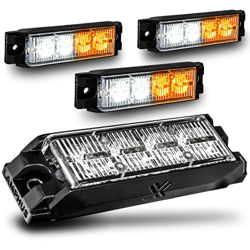 Image of LAMPHUS 4pc NanoFlare 4 inch 4W Amber White LED Surface Mount Police Grill Strobe Warning Lights [SAE Class 1] Yellow Clear Grille Flashing Emergency Fire Lights for Servcice Work Truck Vehicle