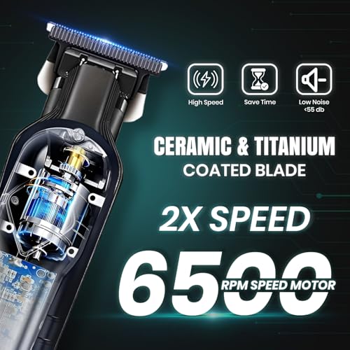 Image of VGR V-930 Professional Hair Trimmer for Men | Ceramic & Titanium Blades, 360 Mins Runtime, Type-C USB Charging Cable, 4 Adjustable Guide Combs with LED Display, Perfect for Home or Salon Use (Green)