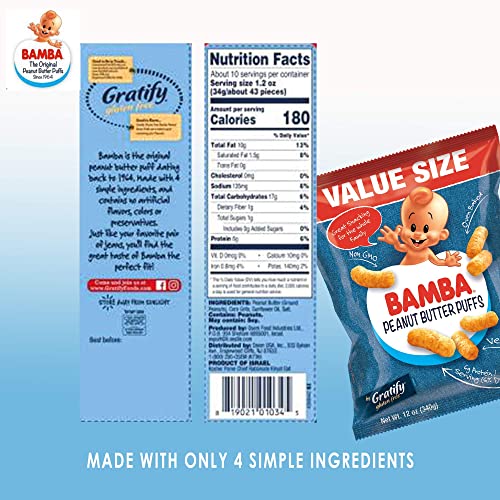 Gratify Bamba Peanut Butter Snacks For Families - All Natural Peanut Butter Puffs Value Size ( 2 Pack - 12Oz Bags) - Peanut Butter Puffs Made With 4 Simple Ingredients. Family Size Bags #TOP3