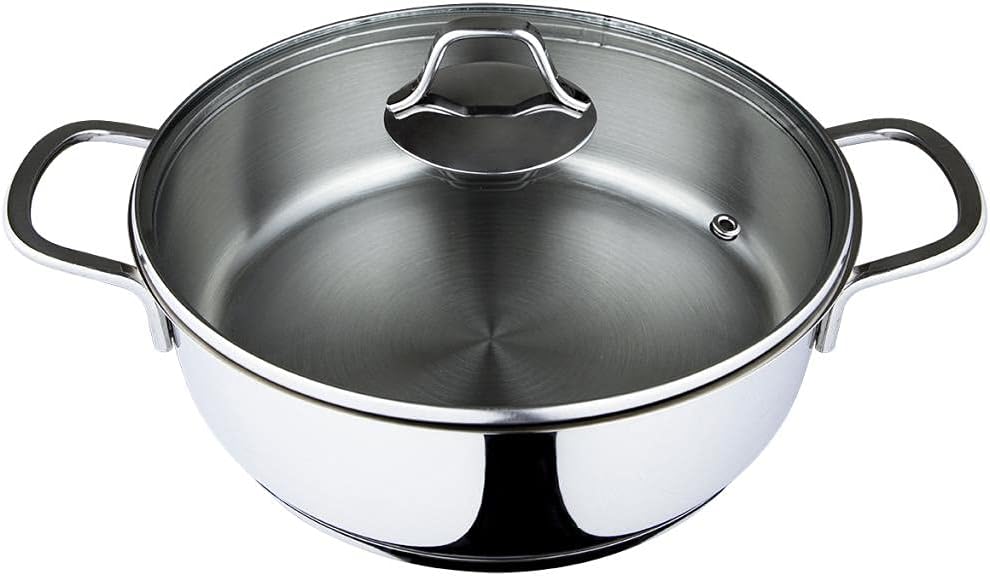 Serenk Modernist Stainless Steel 7-8-9 Inch Stock Pot, Large Cooking Pot with Lid for Soup, Stews, and Stock, Shiny, Professional Kitchen Essential (9.45in-2)