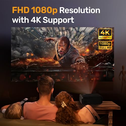 Image of OTEK Galaxy FHD Smart Projector, Inbuilt Netflix & Prime, 1080P Native, 4K Support, Android 13, 10000 Lumens, Auto Focus & Keystone, WiFi 6 & Bluetooth, 250 inch Display, Portable Home Cinema, Black