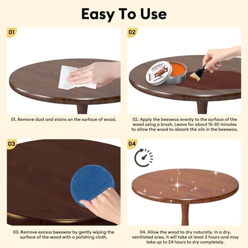 Beeswax Wood Polish for Furniture - 7.05 oz Waterproof & Restorer Wood Wax, Protecting Painted and Raw Wood Surfaces, Wooden Floors, Guitar, Handicrafts